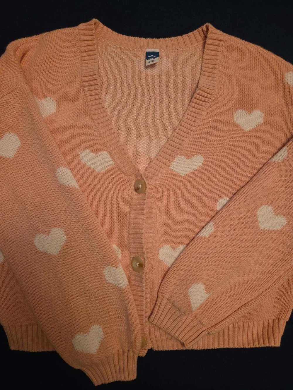 Old Navy Girls XL 14-16 Pink Heart Cardigan 100% Cotton Cropped Sweater